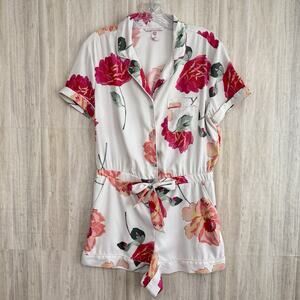 Victoria's Secret Romper Pajamas Women’s Medium Floral Pink Satin Silky Light